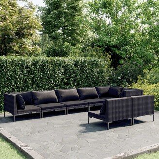 8 Piece Patio Lounge Set with Cushions Poly Rattan Dark Gray - 27.6 x 27.6 x 24-AA