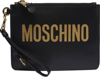 Logo-Printed Zipped Clutch Bag