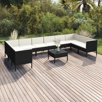 11 Piece Patio Lounge Set with Cushions Poly Rattan Black-AJ