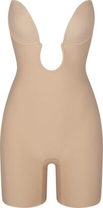 Deep Plunge Shapewear Mid Thigh Bodysuit | Clay