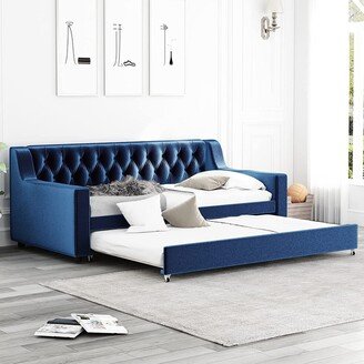 Mixoy Daybed, Pull Out Sofa Bed with Trundle, Premium Linen Cover, Steel Frame Supported Modern Design Upholstered Daybed Frame