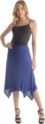 24seven Comfort Apparel Women Elatic Waitband Knee Length Skirt-Blue-S