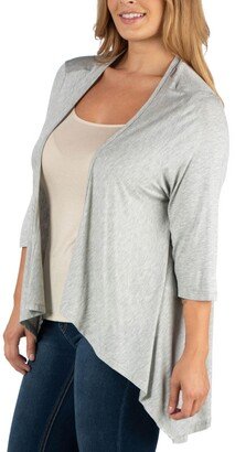 24Seven Comfort Apparel Elbow Length Sleeve Plus Size Open Cardigan