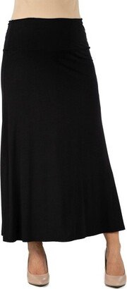 24seven Comfort Apparel Women's Maternity Elastic Waist Maxi Skirt-Black-2X