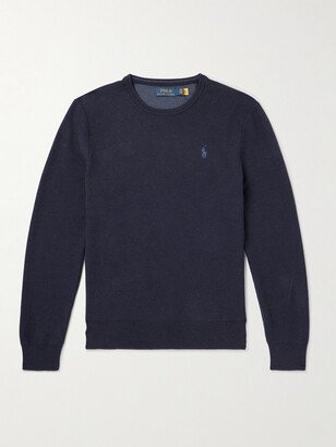 Logo-Embroidered Textured-Cotton Sweater