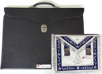 Masonic Past Master Mason Navy Blue Apron With Special Features Case