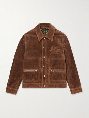 Logo-Embroidered Suede Jacket-AA