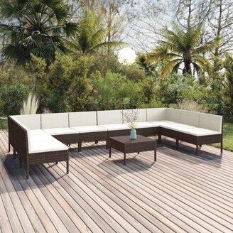 11 Piece Patio Lounge Set with Cushions Poly Rattan Brown-AC