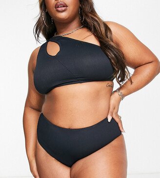 We Are We Wear Plus tia high waist reversible bikini brief in black and caramel-AA