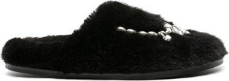 Crystal-Embellished Faux-Fur Slippers