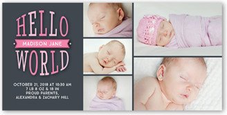 Birth Announcements: Hello Newborn Girl Birth Announcement, Gray, Signature Smooth Cardstock, Square