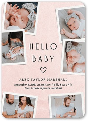 Birth Announcements: Many Fresh Memories Birth Announcement, Pink, 5X7, Pearl Shimmer Cardstock, Rounded