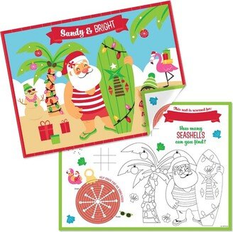 Big Dot of Happiness Tropical Christmas - Paper Beach Santa Holiday Party Coloring Sheets - Activity Placemats - Set of 16