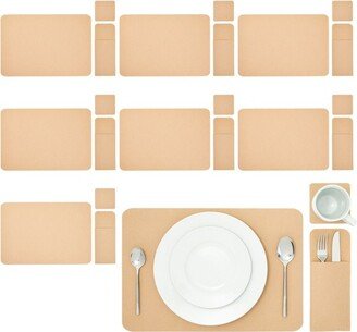 Juvale Felt Table Placemats Set of 8 for Dining Table and Kitchen Decor with Drink Coasters and Cutlery Pouches (Beige, 24 Pieces)