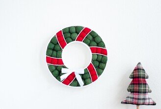 Customizeable Traditional Felt Ball Christmas Wreath - Custom Pom Holiday Mantel Decor Green Xmas Hanging/Shelf Sitter