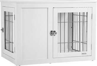 Dog Crate Furniture Wire Indoor Pet Kennel Cage, End Table with Double Doors, Locks for Small and Medium Dog House, White