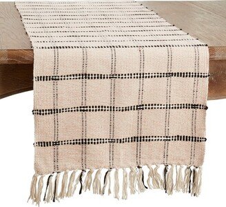 Saro Lifestyle Dining Table Runner With Checkered Design, Beige, 16 x 72