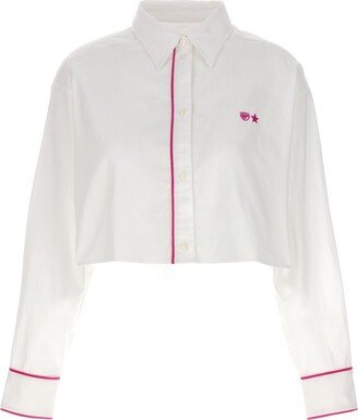 Logo Embroidered Cropped Shirt