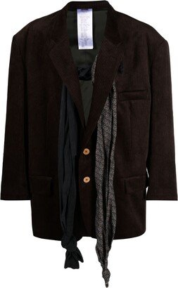 Attached-Scarf Corduroy-Cotton Blazer