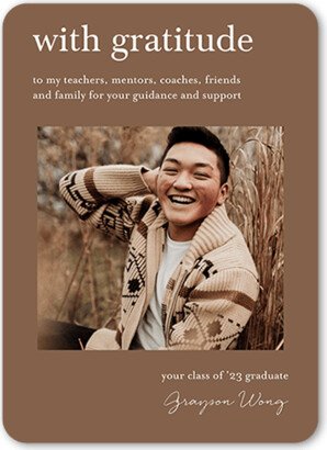 Graduation Announcements: Grateful Grad Graduation Announcement, Brown, 5X7, Matte, Signature Smooth Cardstock, Rounded