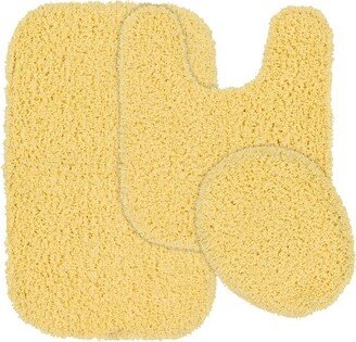 3pc Shaggy Nylon Washable Bathroom Rug Set Yellow