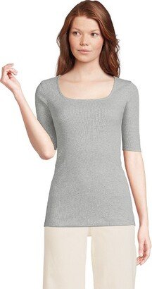 Women's Elbow Sleeve 2x2 Rib Square Neck T-shirt - Small - Gray Heather