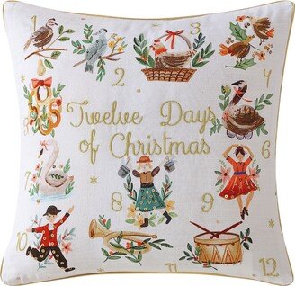 Id Home Fashions Twelve Days of Christmas Embroidered Holiday Decorative Pillow, 18x18