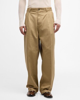 Men's Pleated Chino Pants with Flannel Back