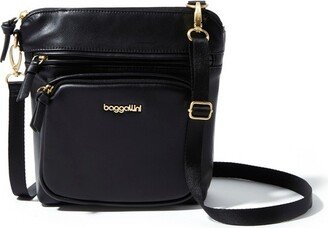 Modern Pocket Vegan Leather Crossbody Bag - BLACK WITH GOLD HARDWARE