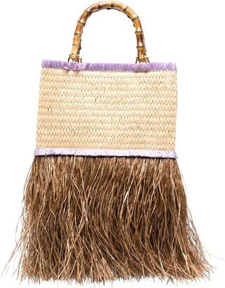 Dangle-Detail Straw Tote Bag