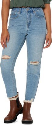 Juniors' Madonna Destructed Mid Rise Mom Jeans