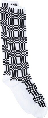 Check-Pattern Ribbed-Knit Socks