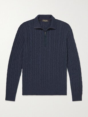 Suede-Trimmed Cable-Knit Baby Cashmere Half-Zip Sweater