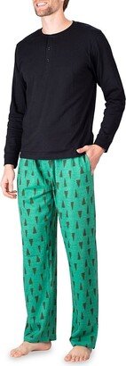 SLEEPHERO 2-Piece Henley Tee & Evergreen Tree Pants Pajama Set