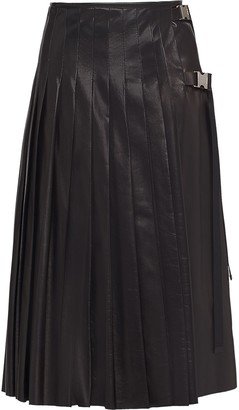 Pleated Leather Midi-Skirt