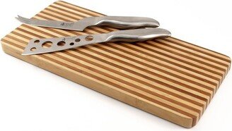 BigKitchen Two Toned Bamboo Magnetic Cheese Cutting Board Set with Knives 3 Piece