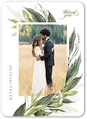 Wedding Thank You Cards: Floral Frond Wedding Thank You Card, Beige, 5X7, Matte, Signature Smooth Cardstock, Rounded