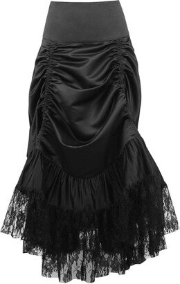 Daisy Corsets Women's Plus Size Black Satin & Lace Gothic Long Hi Low Bustle Skirt