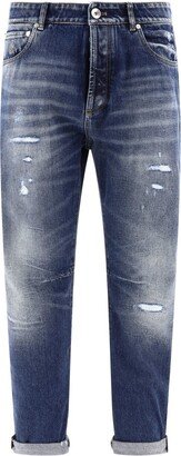 Logo-Patch Straight-Leg Distressed Jeans