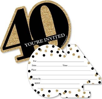 Big Dot of Happiness Adult 40th Birthday - Gold - Shaped Fill-In Invitations - Birthday Party Invitation Cards with Envelopes - Set of 12