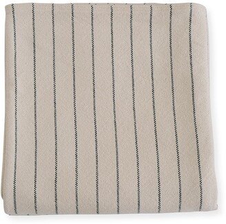 Evangeline Linens Pinstripe Herringbone Cotton King Blanket, Midnight Blue