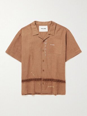 Camp-Collar Crochet-Trimmed Embroidered Cotton and Linen-Blend Shirt