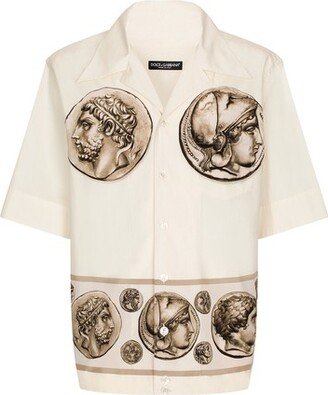 Hawaiian Popeline Shirt with Coin Print