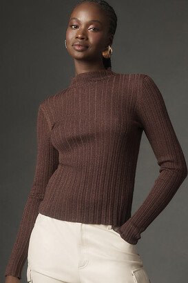 Sheer Shine Rib Mock-Neck Sweater