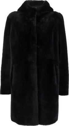 Single-Breasted Hooded Shearling Coat