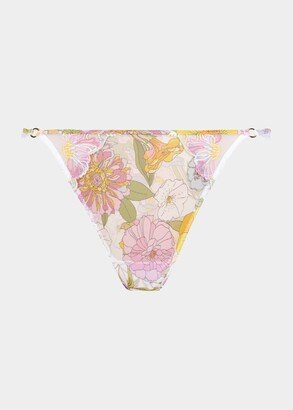 Embroidered Floral-Print Thong