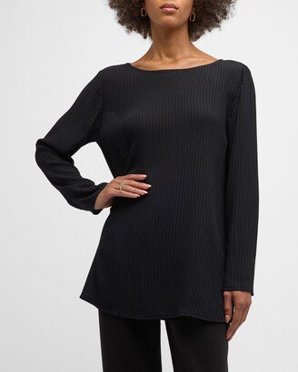 Ribbed Side-Slit Boat-Neck Tunic