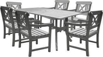 Renaissance Rectangular Table and Armchair 7-piece Hand-scraped Hardwood Outdoor Dining Set