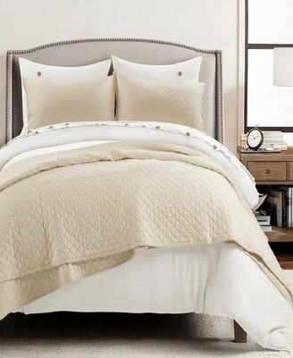 Belgian Flax Prewashed Linen Rich Cotton Blend 3-Piece Quilt Set, King/California King