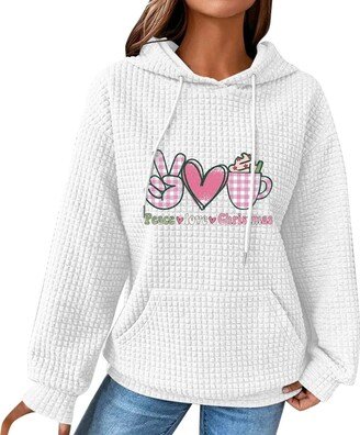 Generic Merry Christmas Sweatshirt for Women Casual Long Sleeve Drawstring Pullover Tops Loose Hooded Sweatshirt (White-1